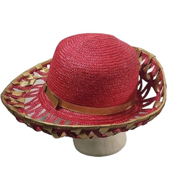 Whittall & Shon vintage Doeskin pink orange and red wool hat. Made in USA Whittall & Shon | Accessories | Whittaker Shon Straw Sun Hat  main image 3